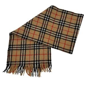 Vintage Burberry London Nova Check Plaid 100% Wool Scarf Fringe‎
